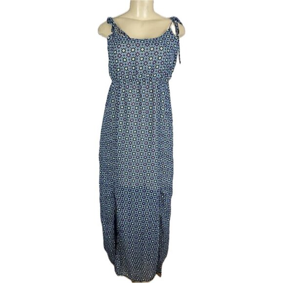 Romeo & Juliet Couture M Blue Diamond Floral Sheer Lined Tie Shoulders Max Dress - Picture 2 of 6